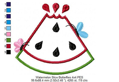 Summer Watermelon Slice and Butterflies - Applique