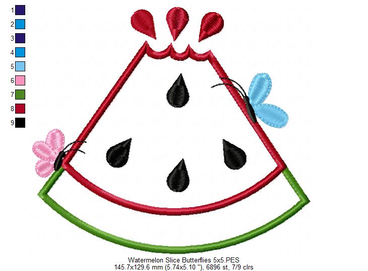 Summer Watermelon Slice and Butterflies - Applique