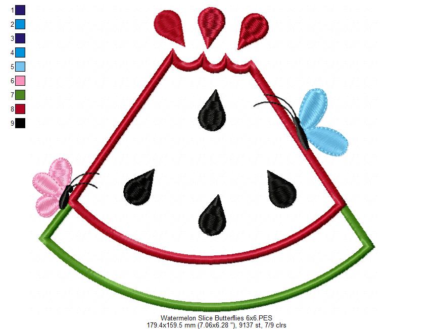 Summer Watermelon Slice and Butterflies - Applique