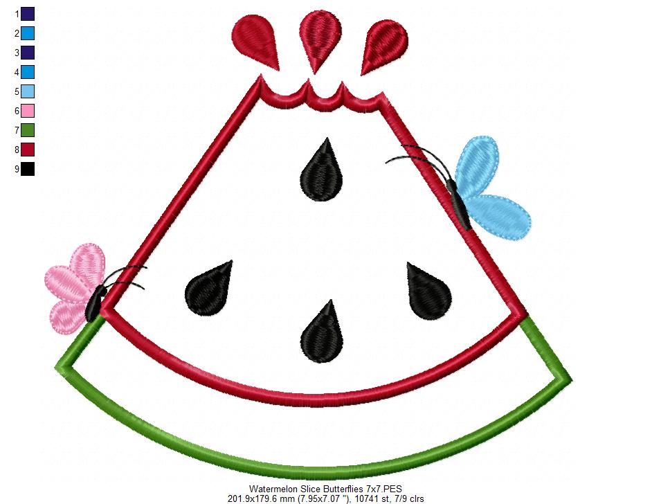 Summer Watermelon Slice and Butterflies - Applique