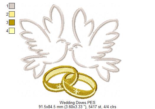 Wedding Doves and Ring - Fill Stitch