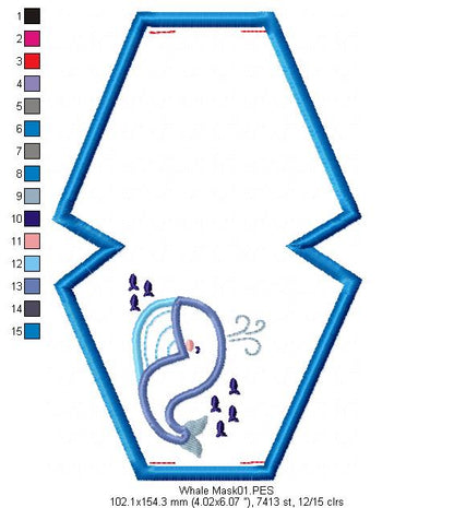 Cute Whale Face Mask - ITH Project - Machine Embroidery Design