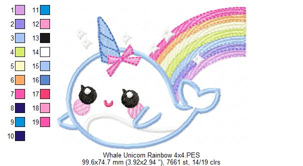 Magical Whale Unicorn and Rainbow - Applique