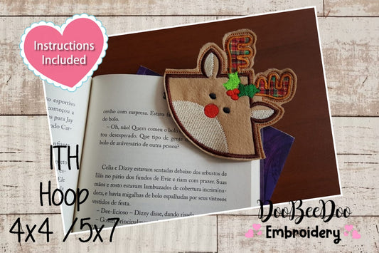 Rudolph Reindeer Bookmarker - ITH Project - Machine Embroidery Design