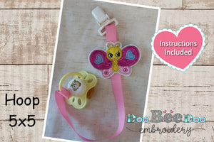 Butterfly Pacifier Clip - ITH Project - Machine Embroidery Design