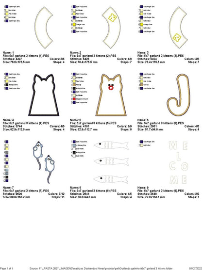 Wreath Three Kittens - ITH Project - Machine Embroidery Design