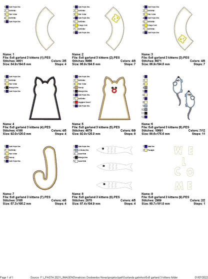 Wreath Three Kittens - ITH Project - Machine Embroidery Design