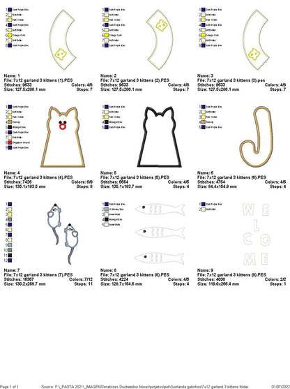 Wreath Three Kittens - ITH Project - Machine Embroidery Design