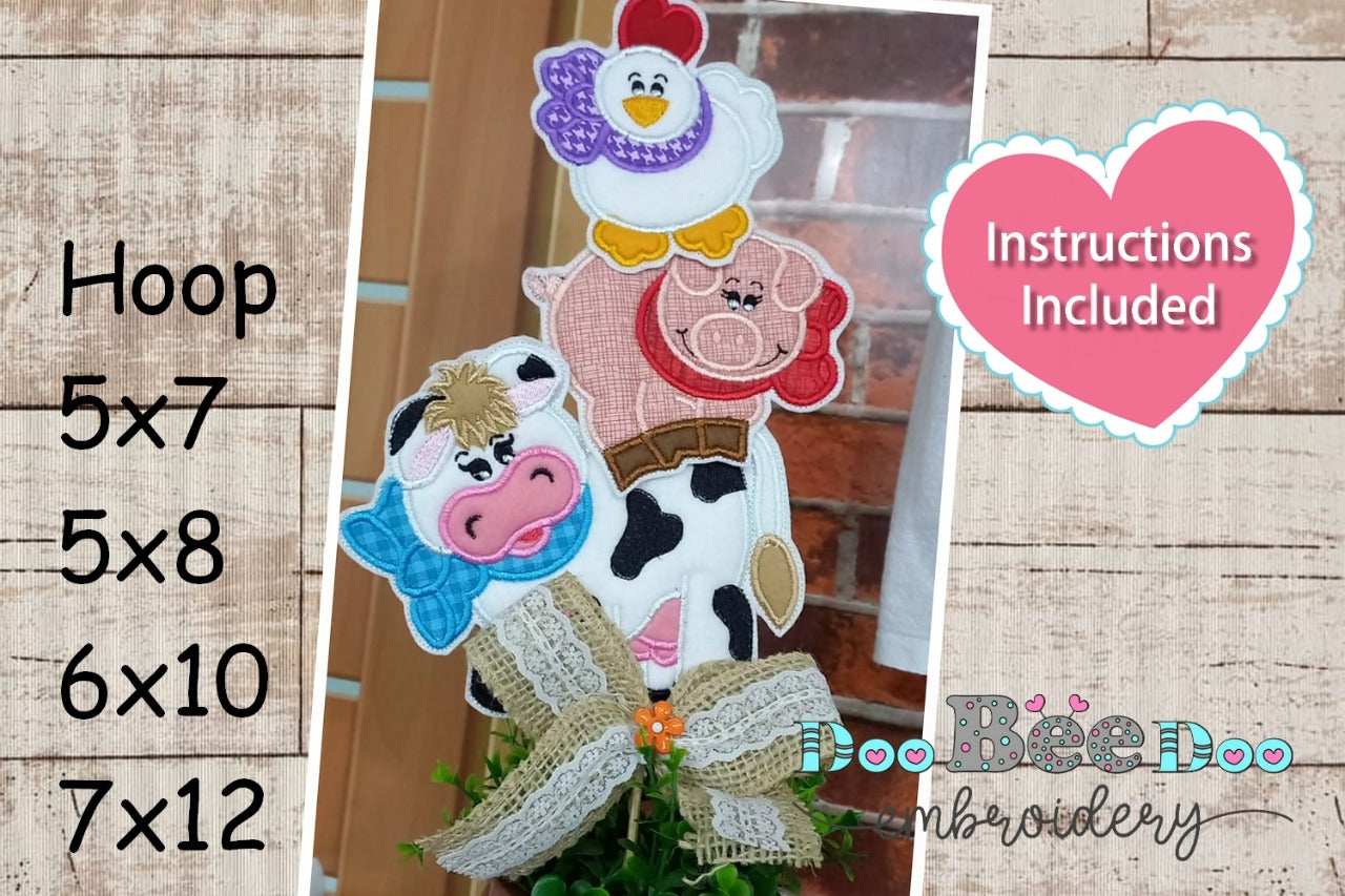 Farm Animals Set of 3 Designs - ITH Project - Machine Embroidery Design