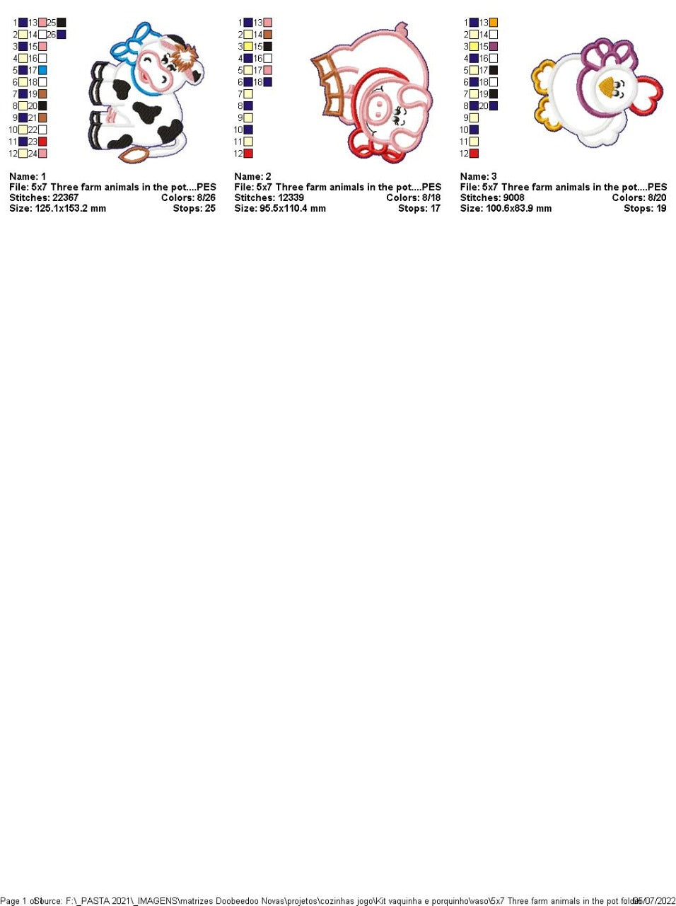 Farm Animals Set of 3 Designs - ITH Project - Machine Embroidery Design