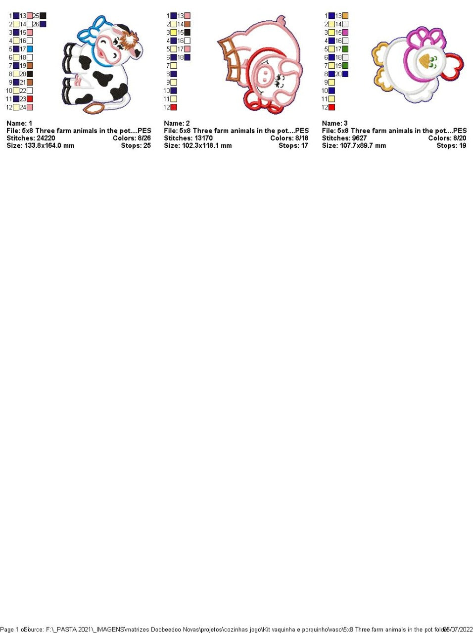 Farm Animals Set of 3 Designs - ITH Project - Machine Embroidery Design