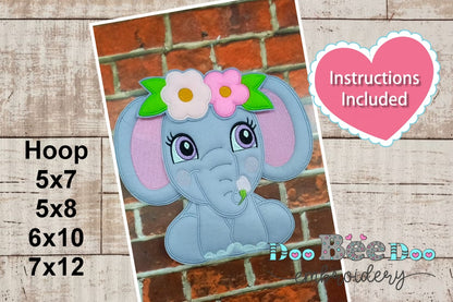 Elephant Girl with Flowers - ITH Project - Machine Embroidery Design