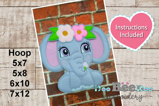 Elephant Girl with Flowers - ITH Project - Machine Embroidery Design