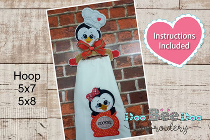 Penguin Dish Towel Holder - ITH Project - Machine Embroidery Design