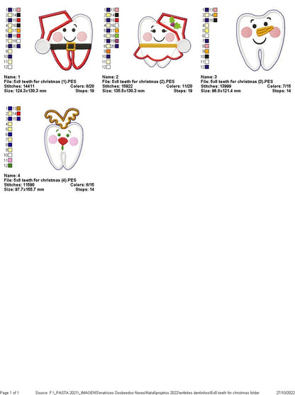 Teeth Christmas Tree Ornaments Set - ITH Project - Machine Embroidery Design