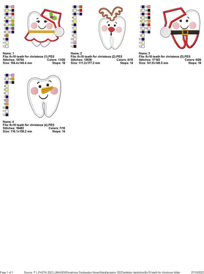 Teeth Christmas Tree Ornaments Set - ITH Project - Machine Embroidery Design