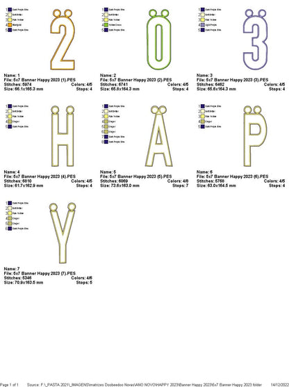 Happy 2023 Banner - ITH Project - Machine Embroidery Design