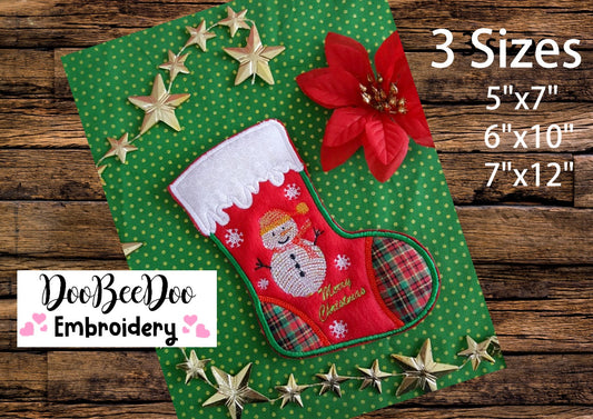 Christmas Stocking Snowman Hanger - ITH Project - Machine Embroidery Design