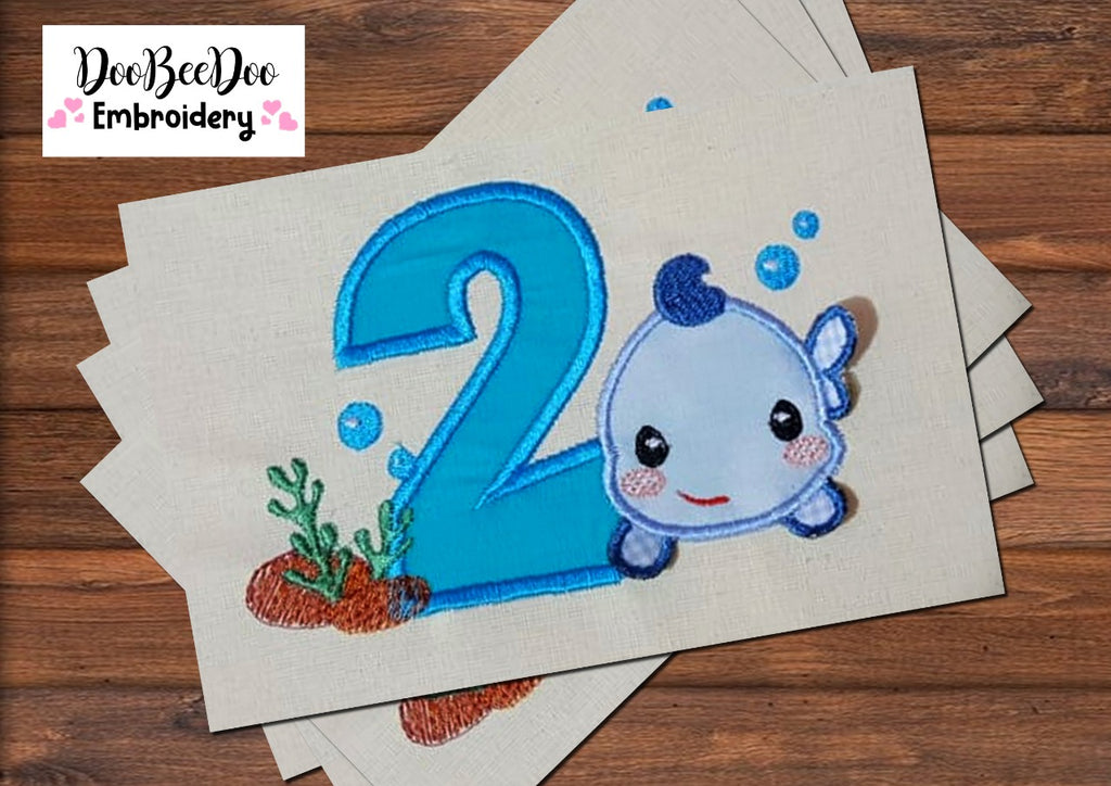 3D Fish Number Two - 2nd Birthday - Applique - Machine Embroidery Design