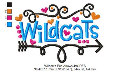 Wildcats Fun Arrows - Satin Stitch - Machine Embroidery Design