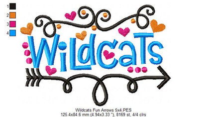 Wildcats Fun Arrows - Satin Stitch - Machine Embroidery Design