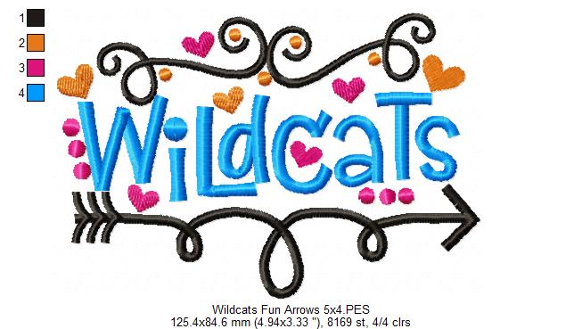 Wildcats Fun Arrows and Hearts - Fill Stitch