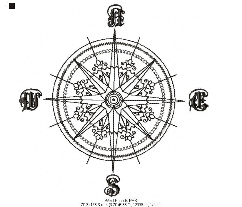 Wind Rose - Redwork