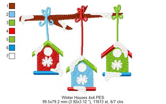 Winter Bird Houses - Fill Stitch