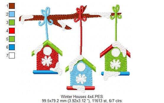 Winter Bird Houses - Fill Stitch