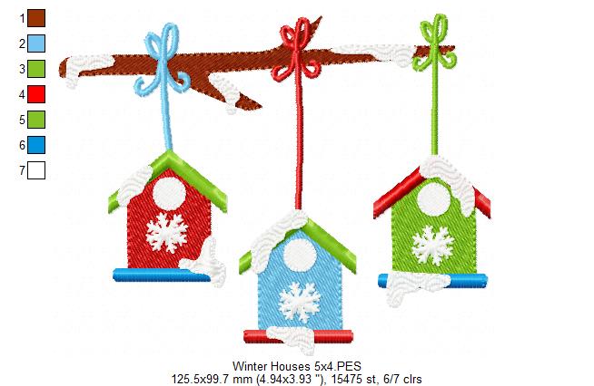 Winter Bird Houses - Fill Stitch