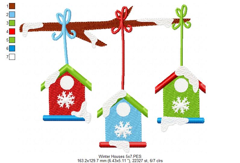 Winter Bird Houses - Fill Stitch