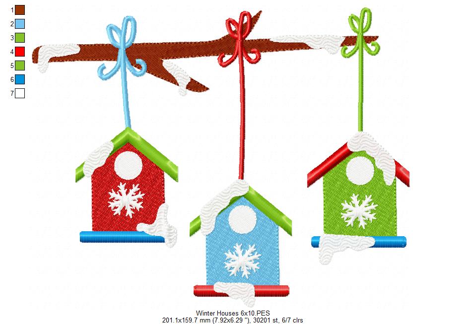 Winter Bird Houses - Fill Stitch