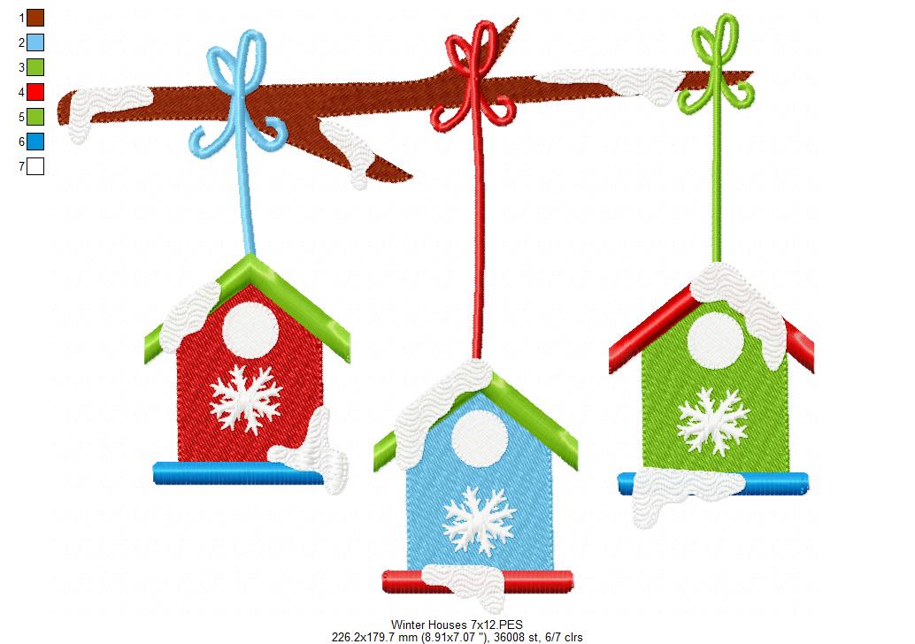 Winter Bird Houses - Fill Stitch