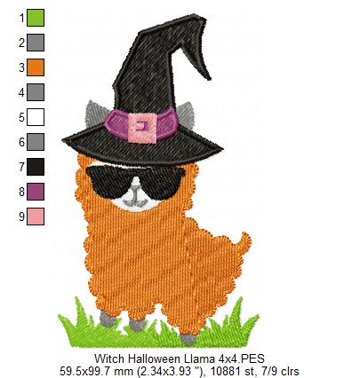 Witch Halloween Llama - Fill Stitch