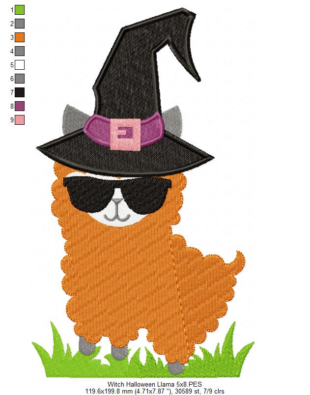 Witch Halloween Llama - Fill Stitch