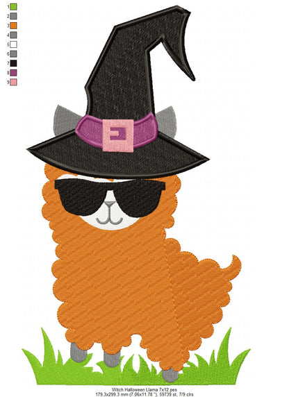 Witch Halloween Llama - Fill Stitch