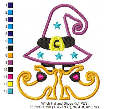 Witch Hat and Shoes - Applique Embroidery