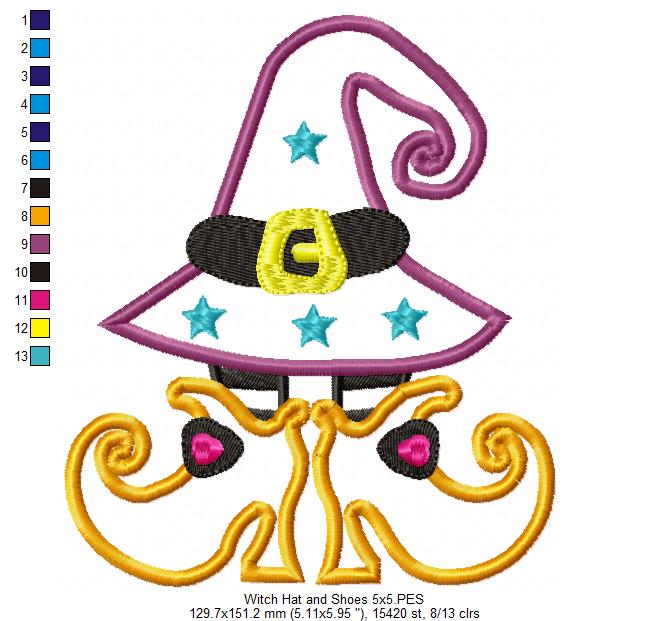 Witch Hat and Shoes - Applique Embroidery
