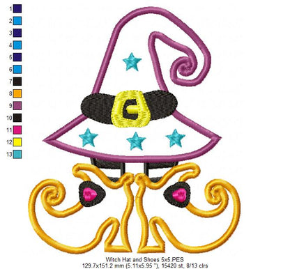 Witch Hat and Shoes - Applique Embroidery