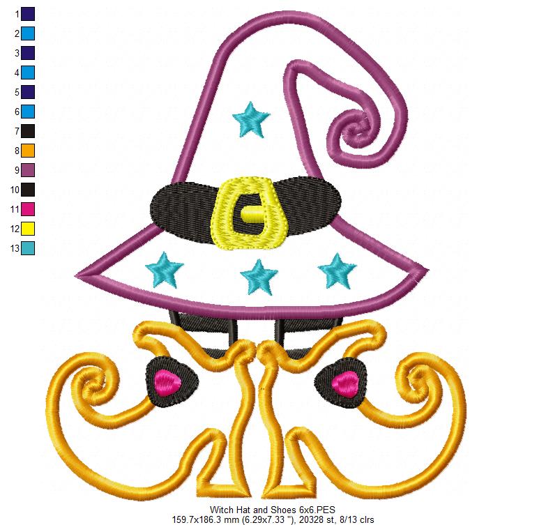 Witch Hat and Shoes - Applique Embroidery