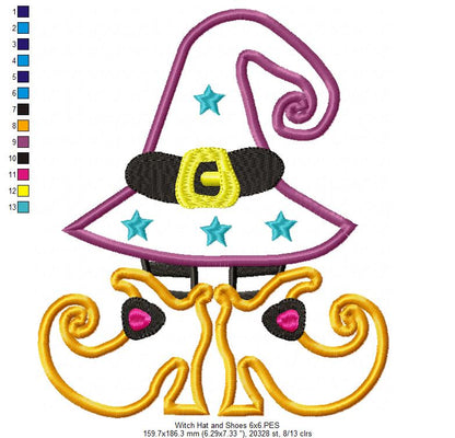 Witch Hat and Shoes - Applique Embroidery
