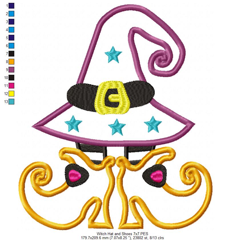 Witch Hat and Shoes - Applique Embroidery