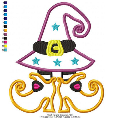 Witch Hat and Shoes - Applique Embroidery