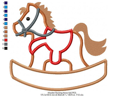 Wooden Rocking Horse - Applique Embroidery