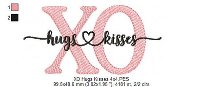 Valentines XO Hugs and Kisses - Fill Stitch