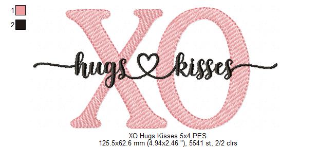Valentines XO Hugs and Kisses - Fill Stitch