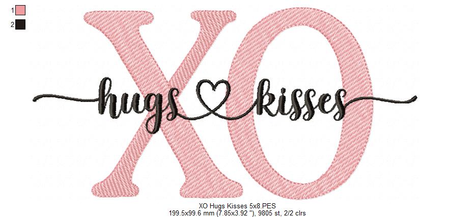Valentines XO Hugs and Kisses - Fill Stitch