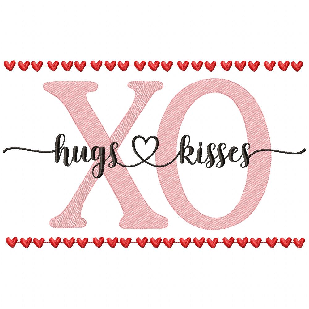 Valentines Hearts XO Hugs and Kisses - Fill Stitch - Machine Embroidery Design