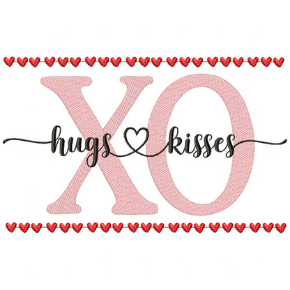 Valentines Hearts XO Hugs and Kisses - Fill Stitch - Machine Embroidery Design