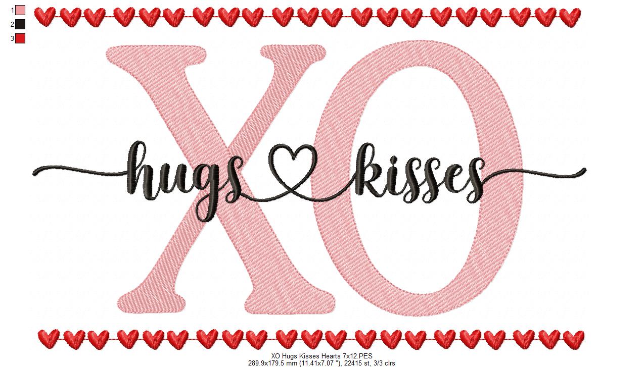 Valentines Hearts XO Hugs and Kisses - Fill Stitch - Machine Embroidery Design